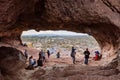 Many people hiking in the famous Hole in the Rock