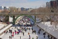 Many people ice skating on rideau canal skateway during the winterlude festival in Ottawa