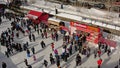 Many people ice skating on rideau canal skateway during the winterlude festival in Ottawa Royalty Free Stock Photo