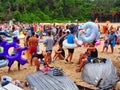 Many People With Inflatable water Toys on Beach, Manly, Australia