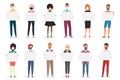 Many people in masks hold posters character cartoon flat vector illustration set Royalty Free Stock Photo