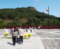 Many people at the mausoleum of Roh Moo-hyun, 16th president of South Korea. Bongha village