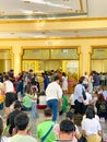 Many people pray respect Golden Buddha statue inside