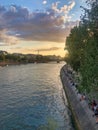 many people stay in relax on the seine river bank Royalty Free Stock Photo