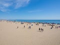 Many people sunbathe in Santa Monica Beach