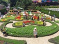 Many people take photos at a beautiful flower garden