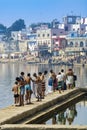 Many people taking holy bath in the lake of Pushkar Royalty Free Stock Photo