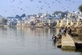 Many people taking holy bath in the lake of Pushkar