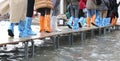 many people walking on the footbridge in Venice Italy Royalty Free Stock Photo