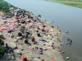 Many people washing clothes on the river in Agra, India Royalty Free Stock Photo