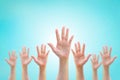 Many people women hands raising up showing vote, volunteer participation, rights equality concept Royalty Free Stock Photo