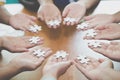 Many persons holding pieces of jigsaw puzzle,Teamwork concept,,Business connection,Success and strategy concept,Business accountin Royalty Free Stock Photo