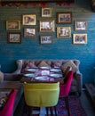 Many photos in the frames wall interior cafe baku azerbaijan