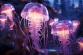 Many pink fuzz colors jellyfish against, simple abstract, neon art, detail, banner Royalty Free Stock Photo