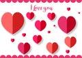 Many pink heart on white background with love you typo template card