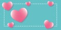 Many pink hearts on blue background. Greeting card for Valentine, Wedding, Mother\'s, Father\'s day and birthday. Royalty Free Stock Photo