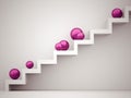 Many pink spheres on stairs