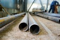 Many Pipes with prepared edges for electric arc welding at a refinery