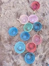 Many plastic basket disrupted on sand