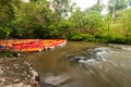 Many plastic canoe dock in river Royalty Free Stock Photo