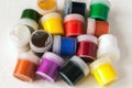 Many plastic jars with gouache or acrylic paints top view on a light background. Selective soft fokus. Text copy space Royalty Free Stock Photo