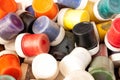 Many plastic jars with gouache or acrylic paints top view on a light background. Selective soft fokus. Text copy space Royalty Free Stock Photo