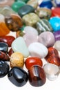 Many polished natural mineral gemstones close up Royalty Free Stock Photo