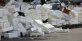 Polystyrene boxes thrown after the market in a square Royalty Free Stock Photo