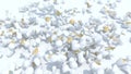 Many popcorns fall on white background