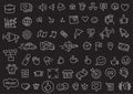 Many popular business icons sketch set outline line drawing by hand. Hand drawn collection vector. On a black background Royalty Free Stock Photo