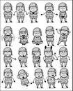 Many Poses of Cartoon Army Man - Set of Concepts Vector illustrations