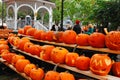 Many pumpkins line the town Square