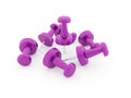 Many purple push pin rendered isolated