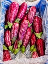 Many Purple Striped Aubergines For Sale at Greek Street market Royalty Free Stock Photo