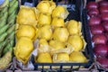 Many of quince fruits for sale at city market Royalty Free Stock Photo