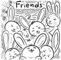 Many rabbits - doodle decor illustration - friends