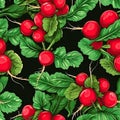 Many Radis Bunches Seamless Pattern, Fresh Radish Root Bundle, Pile of Red Radishes with Green Leaves Royalty Free Stock Photo