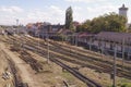 Many railway tracks at the station Cluj Napoca, Kolozsvar, Klausenburg, Transylvania, Romania Royalty Free Stock Photo