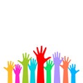 Many raised hands on white background Royalty Free Stock Photo