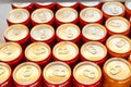 Many aluminum cans with drinks top view Royalty Free Stock Photo