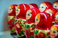 Many red babushkas arranged in a row Royalty Free Stock Photo