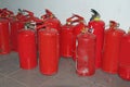 Many red fire extinguishers Royalty Free Stock Photo