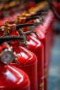 many red fire extinguishers on the shelf Royalty Free Stock Photo