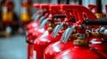 many red fire extinguishers on the shelf Royalty Free Stock Photo