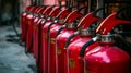 many red fire extinguishers on the shelf Royalty Free Stock Photo