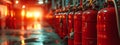 many red fire extinguishers on the shelf Royalty Free Stock Photo