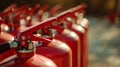many red fire extinguishers on the shelf Royalty Free Stock Photo