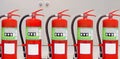 Many red fire extinguishers tank at the exit door in the building Royalty Free Stock Photo