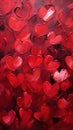A painting of many red hearts on a red background Royalty Free Stock Photo
