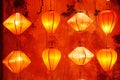 Many Red Light of Vietnam lantern hanging on the wall at hoi an ancient old town is UNESCO World Heritage Sites in Hoi An , Vietna Royalty Free Stock Photo